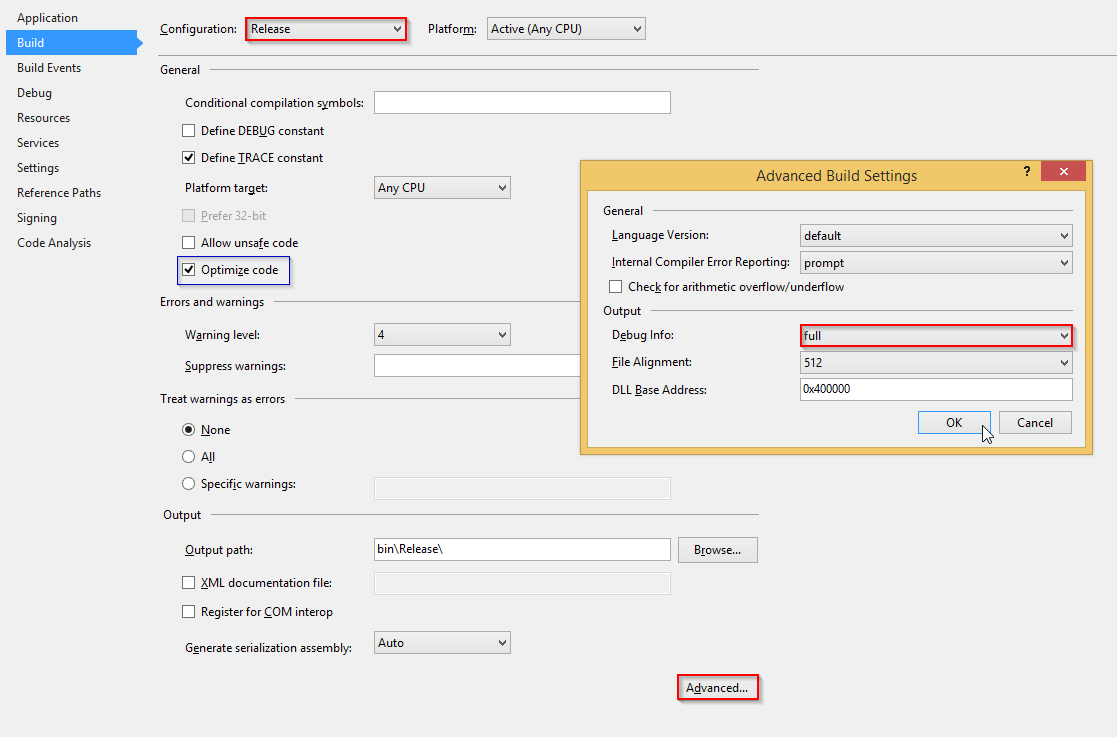 .NET C# build RELEASE mode with full stack trace and line numbers ...